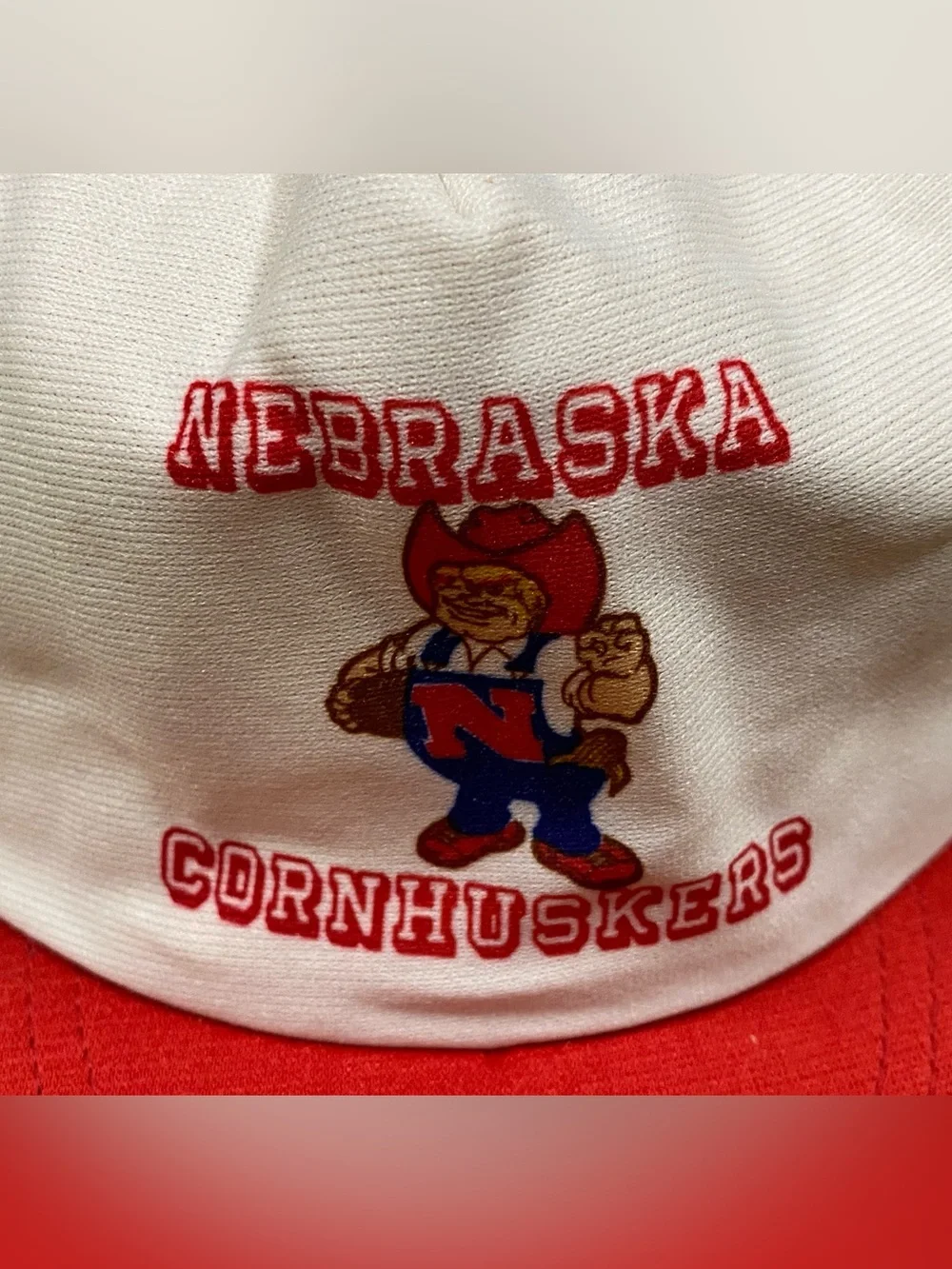 VTG 80s Red Nebraska Cornhuskers SnapBack Mesh Trucker Hat, Foam Deterioration
